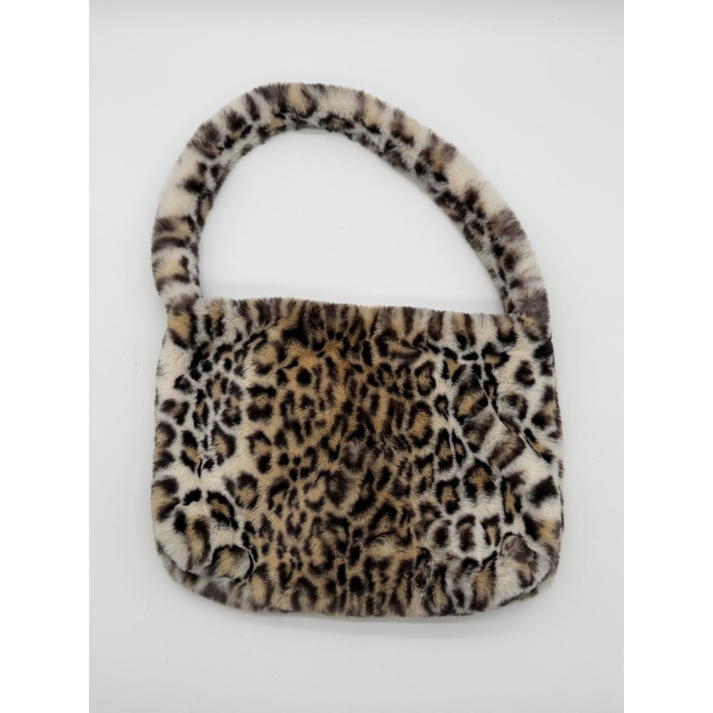 Brandy Melville Leopard Print Faux Fur Shoulder Bag Brown Tan Animal Print Y2K